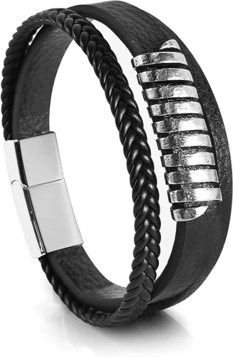 Vista 7 de Hamoery Men Leather Bracelet Punk Braided Rope Alloy Bracelet Bangle Wristband