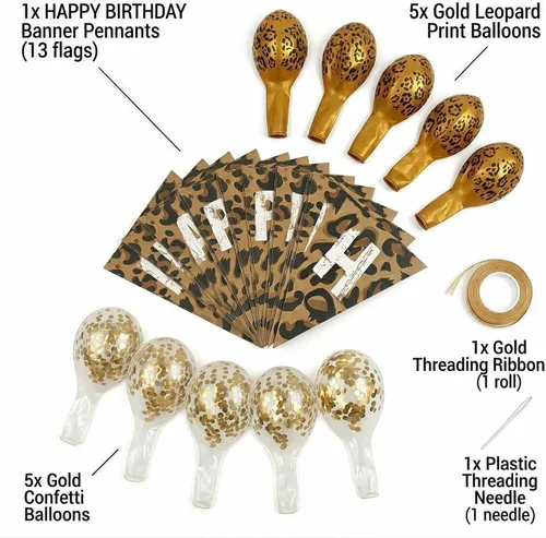 Vista 7 de Decoraciones de cumpleaños con estampado de guepardo y leopardo, suministros de fiesta temática de selva de safari con pancarta de feliz cumpleaños