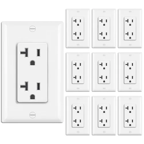 Vista 8 de BESTTEN Paquete de 20 tomas de corriente decoradora de pared de 15 amperios, no resistente a manipulaciones, placa de pared incluida