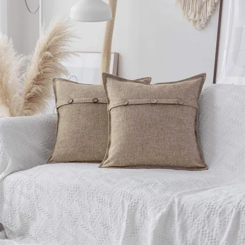 Vista 9 de Home Brilliant Juego de 2 fundas de almohada decorativas con botones, fundas de cojín de lino sintético texturizadas para cama, sofá, banco, 18 x 18