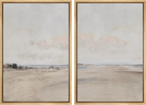 Vista 73 de Ashbrook - Set de arte de pared en lienzo enmarcado, tonos orgánicos de la tierra en beige y marrón con ilustraciones de trazos circulares, arte