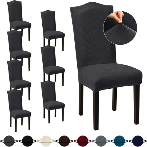 Vista 26 de Sufdari Juego de 4 fundas para sillas de comedor, color beige, antideslizantes, de elastano, elásticas, para comedor, hotel (Grande)