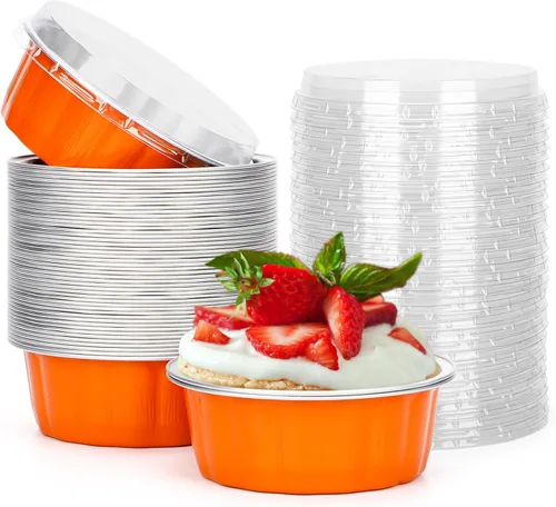 Vista 13 de Beasea Disposable Ramekins with Lids, 50 Pack 8oz 235ml Aluminum Foil Baking Cups with Lids, Aluminum Creme Brulee Ramekins Muffin Cupcake Pudding