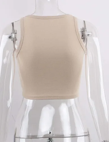 Vista 6 de Meladyan Camiseta sin mangas básica de cuello redondo para mujer, de punto acanalado, sin mangas, con espalda cruzada
