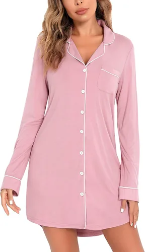 Vista 3 de Leikar Camisones para mujer, con botones, pijama, vestido de manga corta, ropa de dormir S-XXL