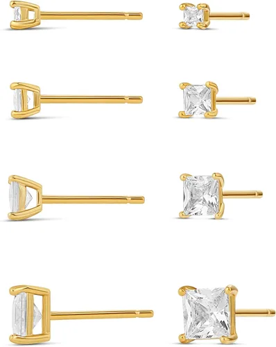 Vista 9 de Amazon Essentials Juego de pendientes de tuerca de plata de ley chapada en oro de 14 quilates con circonita cúbica redonda o corte princesa Oro Rosa