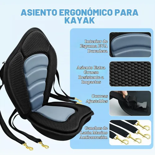Vista 3 de Asiento de kayak acolchado de lujo para barco de pesca, asiento de canoa sentado en la parte superior, cómodo soporte de respaldo universal