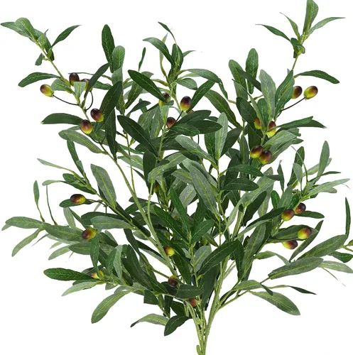 Vista 11 de FiveSeasonStuff Ramas de hoja de olivo artificial de 30.3 pulgadas, 6 tallos para jarrones Verde en ambos lados