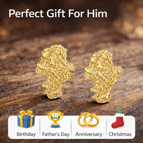 Vista 6 de Aretes de pepita de oro para hombre, chapados en oro de 14 quilates, con Nugget