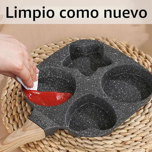 Vista 5 de JUSTUP Sartén antiadherente, sartén para huevos de 4 tazas, sartén dividida antiadherente, sartén de granito saludable de 7.5 pulgadas con mango