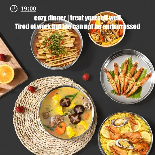 Vista 8 de Olla de cocina de acero inoxidable, olla de vapor con tapa, doble caldera para cocinar, sartén apilable de 2 niveles para cocina