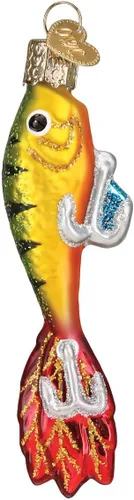 Vista 7 de Old World Christmas Adorno de cristal soplado de pesca Bobber para árbol de Navidad, decoración navideña artesanal, colección de pescadores