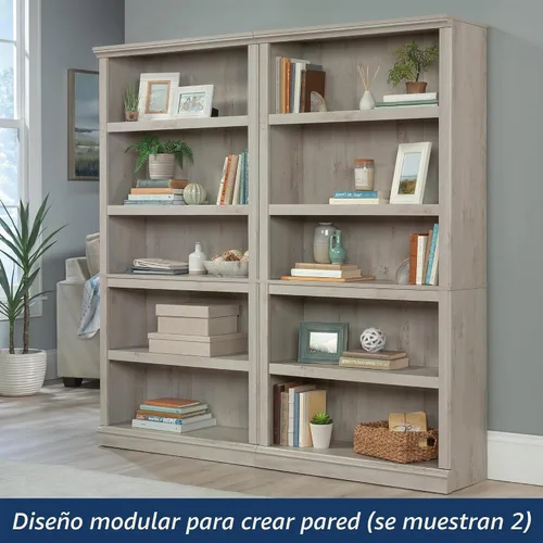 Vista 4 de Estantería de 5 niveles de Sauder, estantería de madera multiusos para oficina en casa, sala de estar, en castaño tiza