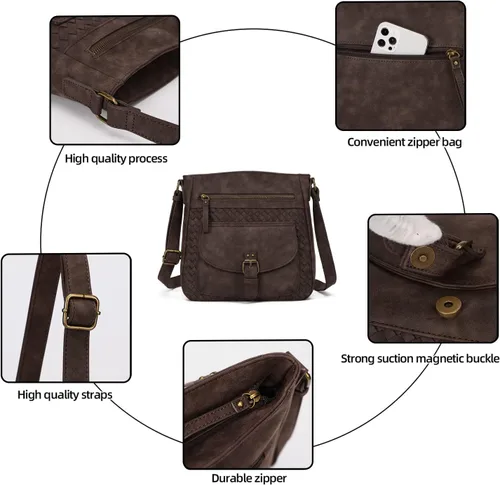 Vista 5 de KouLi Buir Monederos cruzados para mujer, bolsos de hombro de piel sintética, bolso bandolera Crossboby, medianos y múltiples bolsillos..