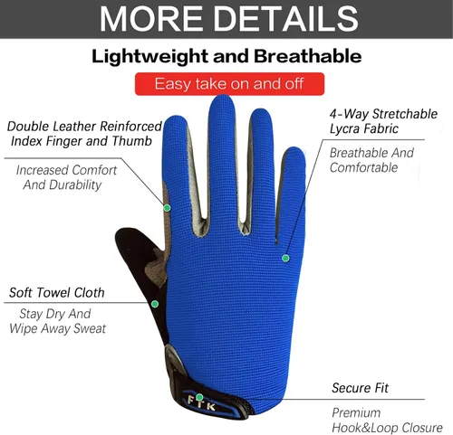 Vista 3 de FINGER TEN Guantes de ciclismo para niños y niñas y jóvenes, par de dedos completos, ciclismo de motocross, pantalla táctil, bicicleta de montaña