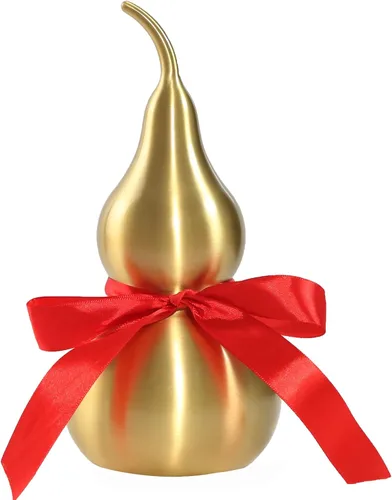 Vista 8 de Calabaza de latón Feng Shui Wu Lou con tira de la suerte roja para decoración de decoración de decoración del hogar, 7.87 pulgadas de alto, latón