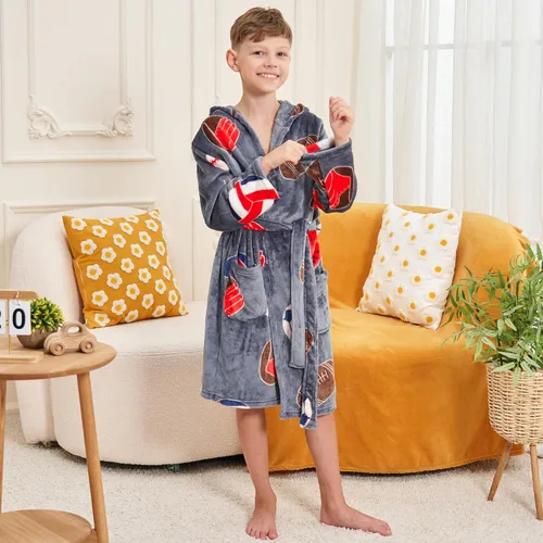 Vista 4 de V.&GRIN Bata de baño de forro polar con capucha para niños de 3 a 14 años