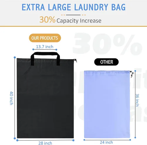 Vista 2 de Isink Bolsa de lavandería extra grande con asas, resistente, bolsa de lavandería de viaje para ropa sucia, 28 x 40 pulgadas (negro)
