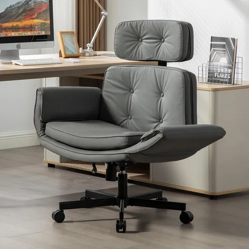 Vista 9 de Criss Cross Chair with Adjustable Armrests & Wheels & Headrest, Lounge Vanity Desk Chair with Wide Seat for Cross-Legged Sitting, Swivel Task Office