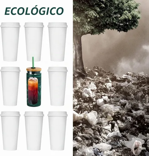 Vista 6 de Kodrine - Botella con popote para beber, capacidad de 20 onzas fluidas, con tapa de bambú, para café helado, reutilizable, boca ancha, para batidos