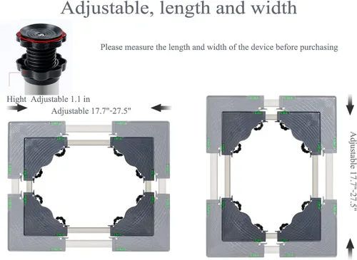 Vista 3 de Base ajustable multifuncional para lavadora Soporte de secadora Antivibración ajustable de 17.7 a 27.5 pulgadas, bandejas de piso para refrigerador