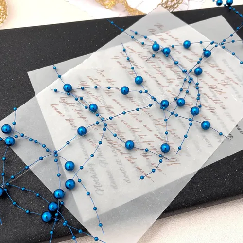 Vista 6 de TeaSu 12 piezas de cuerda de perlas, para centro de mesa de boda, relleno de jarrón y decoración para velas flotantes (azul)