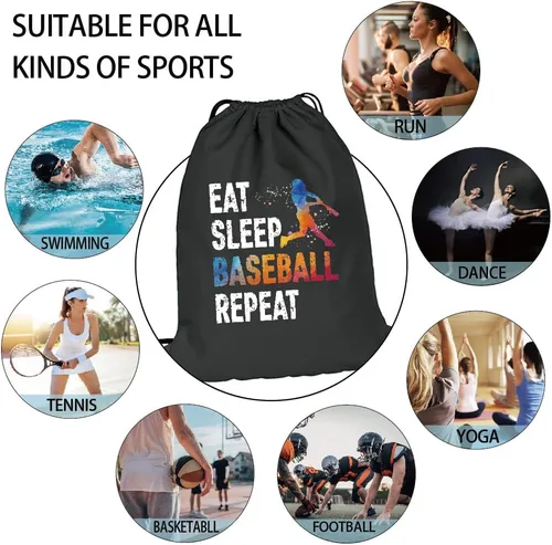 Vista 6 de Pishovi Eat Sleep - Mochila impermeable con cordón de repetición, bolsa deportiva de béisbol para hombres y mujeres, regalos de jugador de béisbol