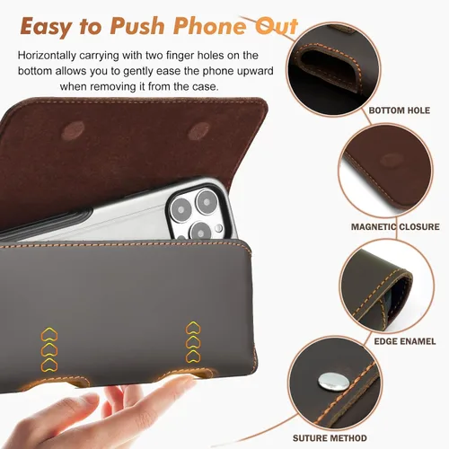 Vista 2 de BECPLT Funda de cuero genuino para teléfono con clip para cinturón para iPhone 13/12/8/7/6/SE 2022/2020 Galaxy S10e/S7/S6/S5/J3 - Marrón oscuro