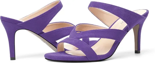 Vista 6 de ROSERWISH Vestido de fiesta sin cordones para mujer, de gamuza, con puntera abierta, tacón alto, sandalias de tacón alto de 3.3 pulgadas