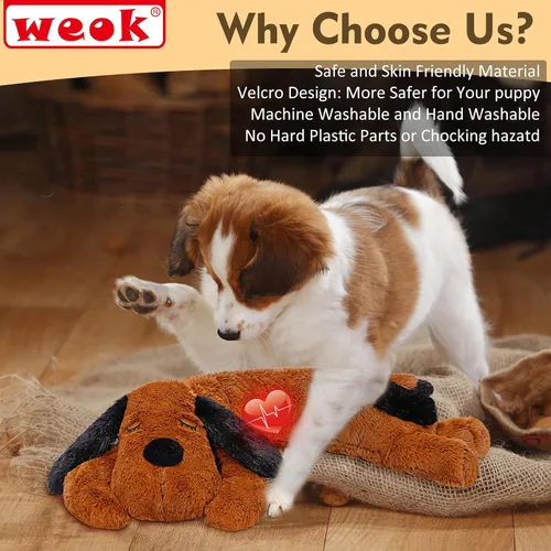 Vista 5 de WEOK Juguete de Latidos del Corazón para Cachorros para Alivio de Ansiedad por Separación, Animal de Peluche con Latidos Ayuda Conductual Calmante