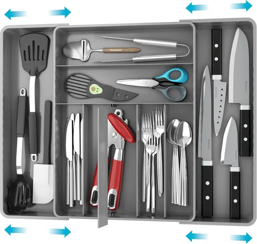 Vista 11 de Simple Houseware Organizador de cubiertos extensible para cajones de cocina, color negro, bandeja de cubiertos ajustable con 9 compartimentos