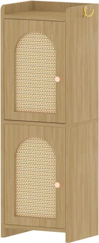Vista 8 de Arbuxzuy Gabinete de almacenamiento de baño de ratán con 2 puertas y Ratán clásico