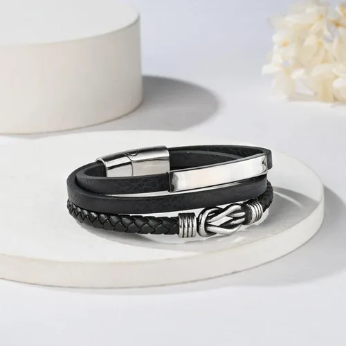 Vista 8 de Pulsera de cuero trenzado con texto en inglés To My SonTo My Grandson, pulsera inspiradora de acero inoxidable para hombre, regalos para hijo