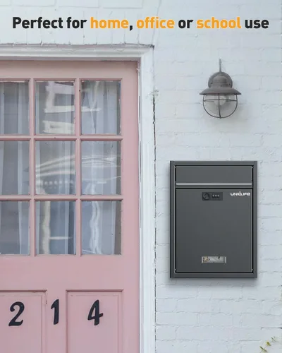 Vista 7 de Uniclife Buzón de Montaje en Pared para Exterior, Buzón Grande con Cerradura de Combinación, Buzón de Seguridad para Casa, Caja Segura para Depósito