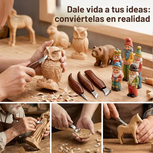Vista 2 de Tekchic Kit de tallado de madera Cuchillo de corte de lujo, juego de Marrón