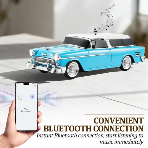 Vista 2 de WSTER Altavoz Bluetooth retro en forma de automóvil, calidad de sonido de alta definición, emparejamiento TWS, múltiples salidas de interfaz, Azul