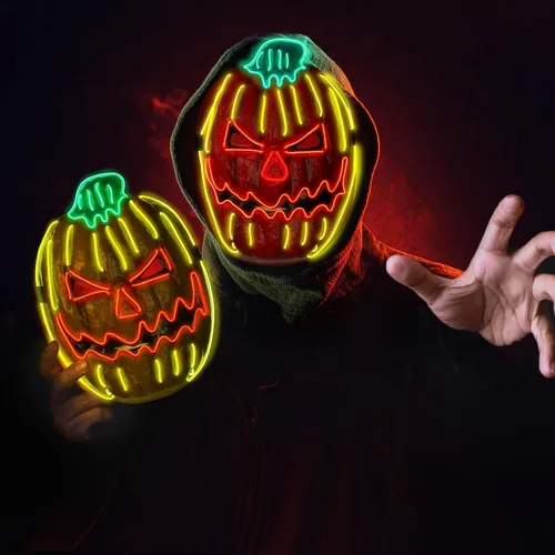 Vista 6 de 2 máscaras de calabaza de Halloween, máscara de miedo para Halloween, festival, cosplay, fiesta, decoración, disfraz