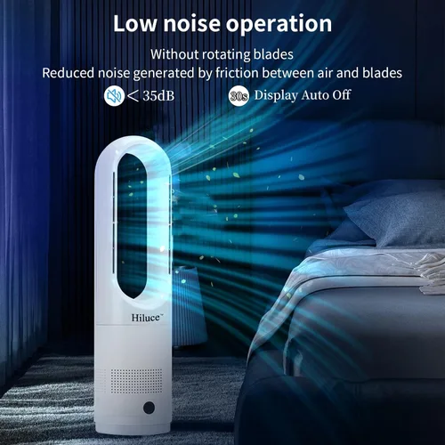 Vista 8 de Hiluce Ventilador sin aspas para todas las estaciones, combo de calentador de espacio de 1400W y ventilador de torre de 40W con control remoto