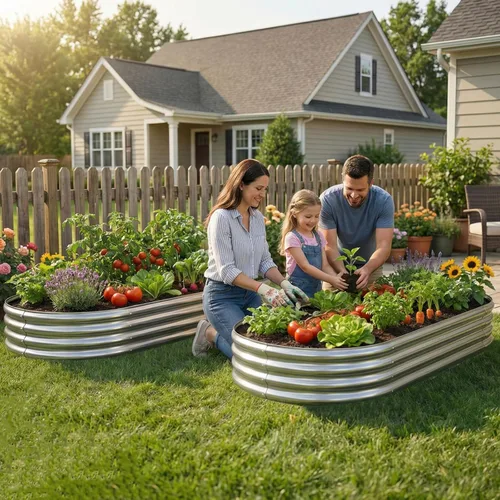 Vista 2 de AHEONLAR Paquete de 2 macetas de jardín elevadas galvanizadas de 4 x 2 x 1 pies, caja ovalada grande de metal, resistente y duradera, cajas