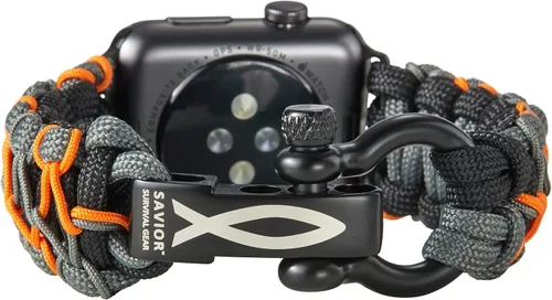 Vista 10 de Savior Survival Gear - Correa de repuesto para Apple Watch de 1.65”/42 mm, hecha de 550 cuerda de paracaídas con grillete ajustable de acero Negro