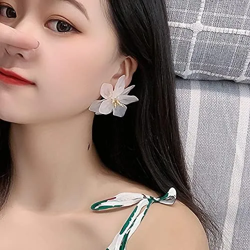 Vista 5 de Aretes colgantes únicos hechos a mano con diseño de flores de resina mate grandes y elegantes de acrílico para mujeres y niñas, regalos de joyería
