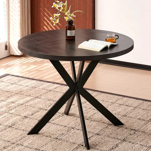 Vista 3 de Homedot Juego de mesa de comedor de cocina de 3 piezas para 2, mesa de comedor redonda negra de 37 pulgadas con brazos de comedor negros, juego