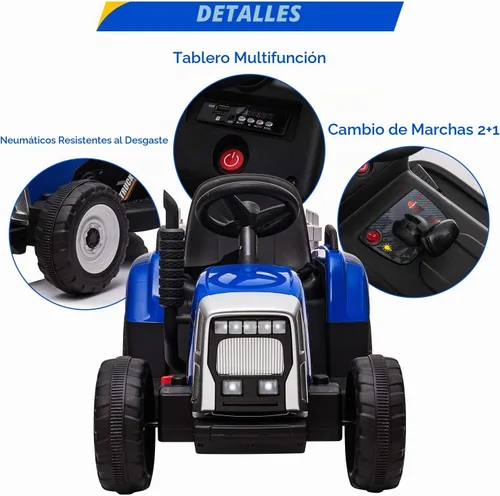 Vista 5 de Nasitip Tractor eléctrico con batería de 12 V con remolque y control remoto Azul