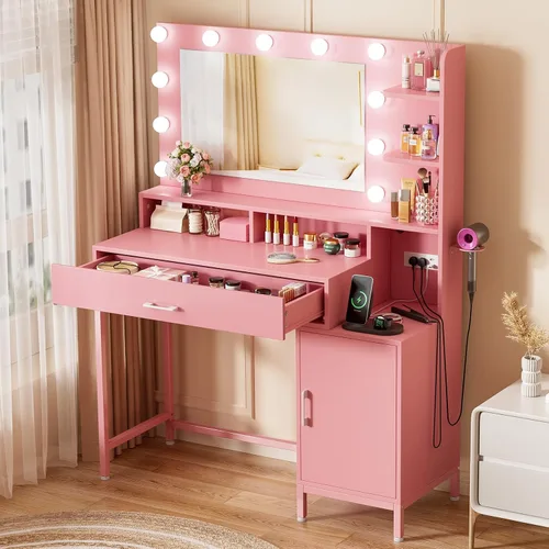 Vista 9 de Escritorio de maquillaje pequeño iluminado negro