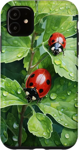 Vista 8 de Ladybugs on Green Leaves Watercolor Case for iPhone 17