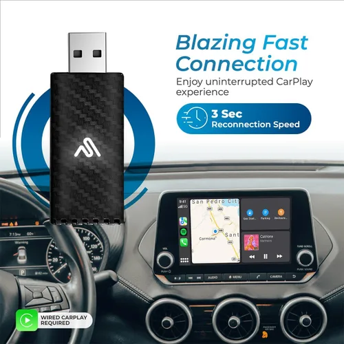 Vista 3 de AutoSky Adaptador inalámbrico CarPlay 2025 Pro Edition - Adaptador inalámbrico CarPlay más rápido y compacto de fábrica con cable CarPlay Cars
