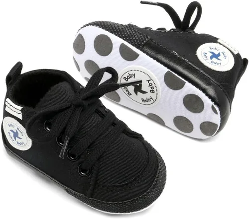 Vista 4 de Zapatos de lona y mezclilla con diseño de estrella para bebé - Tenis con suela suave antideslizante y caña alta, ideales para los primeros pasos