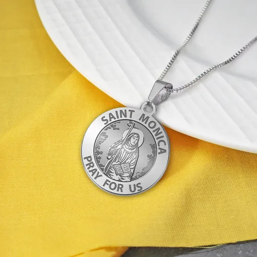 Vista 6 de Plata de ley Medalla Saint Monica Religiosadisponible en Solid Oro Blanco De 10K and14K Amarillo o, o, plata de ley, PG71010