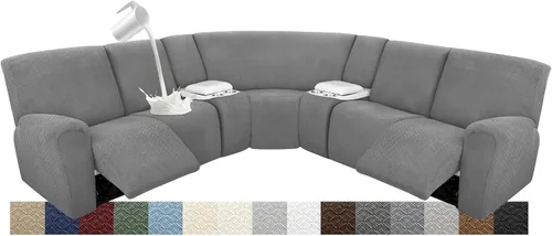 Vista 106 de Fundas para sofá modular reclinable, impermeable, en forma de L, lavable, para sofá reclinable en forma de L, súper elásticas, suaves, para esquinas