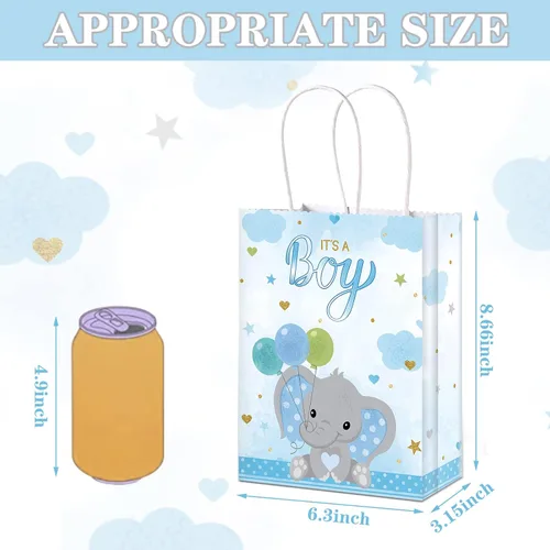 Vista 2 de Zonon Paquete de 16 bolsas de regalo para baby shower, bolsas de regalo de fiesta de elefantes con asa temática de elefante, regalos de fiesta